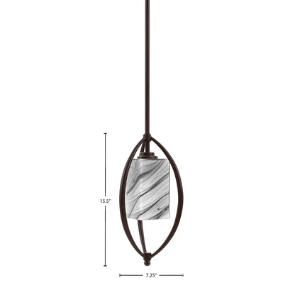 Toltec Marquise 7in 1-Light Mini Pendant | Modern Dark Granite and Onyx Swirl Glass | Kitchen Island & Dining Room | Model 2401-DG-549