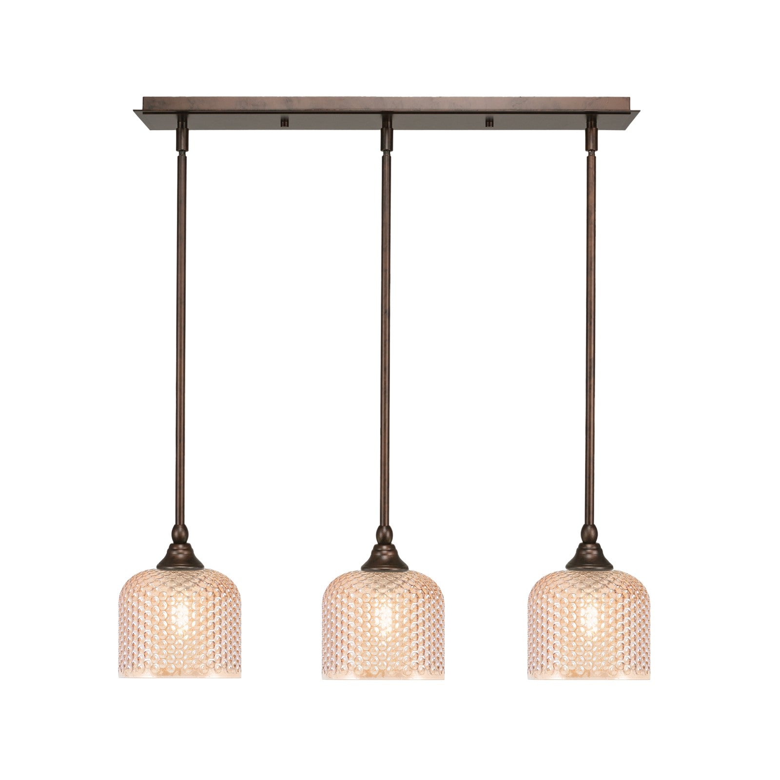 Toltec Stem 26in 3-Light Linear Pendant | Bronze Steel and Amber Textured Glass | Kitchen Island & Dining Room | 26 x 6 x 7.25 in | Model 25-BRZ-4613