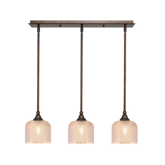 Toltec Stem 26in 3-Light Linear Pendant | Bronze Steel and Amber Textured Glass | Kitchen Island & Dining Room | 26 x 6 x 7.25 in | Model 25-BRZ-4613