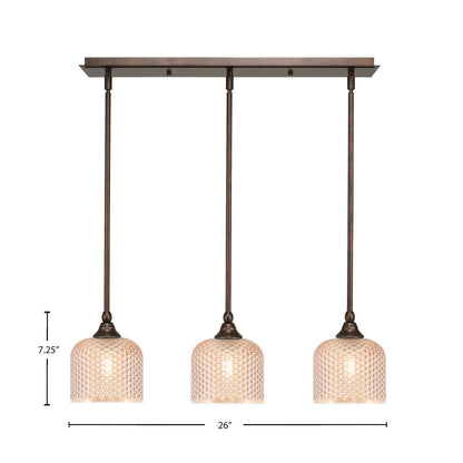 Toltec Stem 26in 3-Light Linear Pendant | Bronze Steel and Amber Textured Glass | Kitchen Island & Dining Room | 26 x 6 x 7.25 in | Model 25-BRZ-4613
