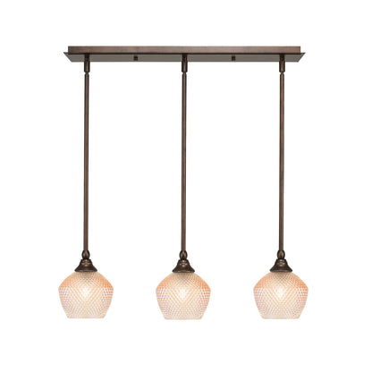 Toltec Stem 26in 3-Light Linear Pendalier | Industrial Bronze Steel and Amber Textured Glass | Kitchen Island & Dining Room | 26 x 6 x 7.25 in | Model 25-BRZ-4623