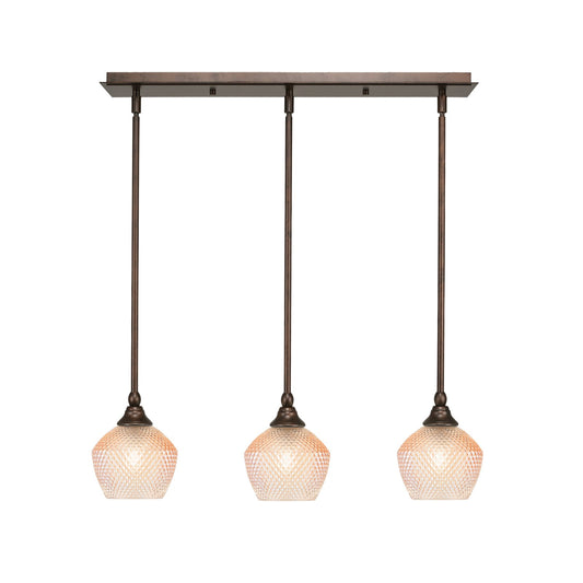 Toltec Stem 26in 3-Light Linear Pendalier | Industrial Bronze Steel and Amber Textured Glass | Kitchen Island & Dining Room | 26 x 6 x 7.25 in | Model 25-BRZ-4623