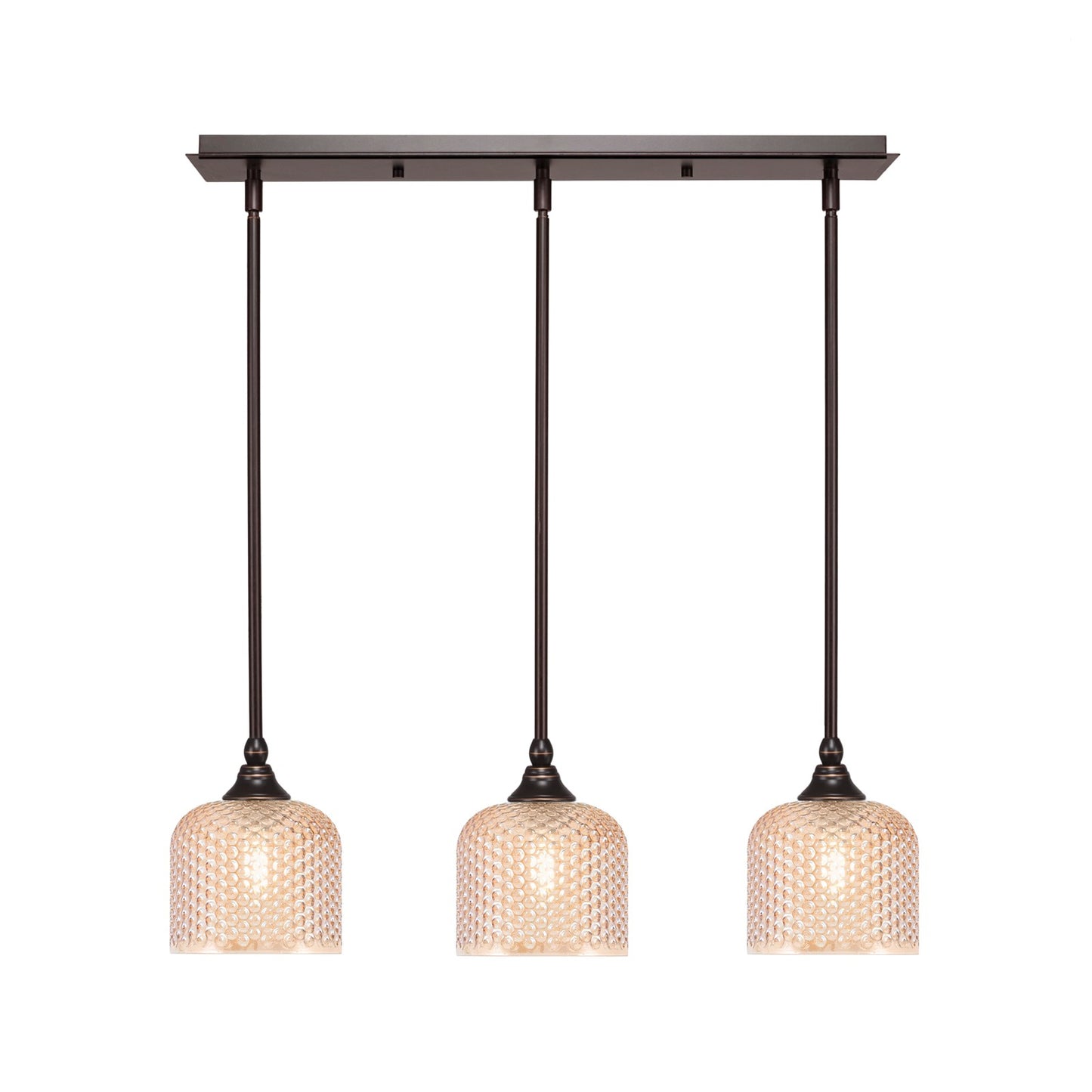 Toltec Stem 26in 3-Light Linear Pendant | Industrial Dark Granite Steel and Amber Textured Glass | Kitchen Island & Dining Room | 26 x 6 x 7.25 in | Model 25-DG-4613