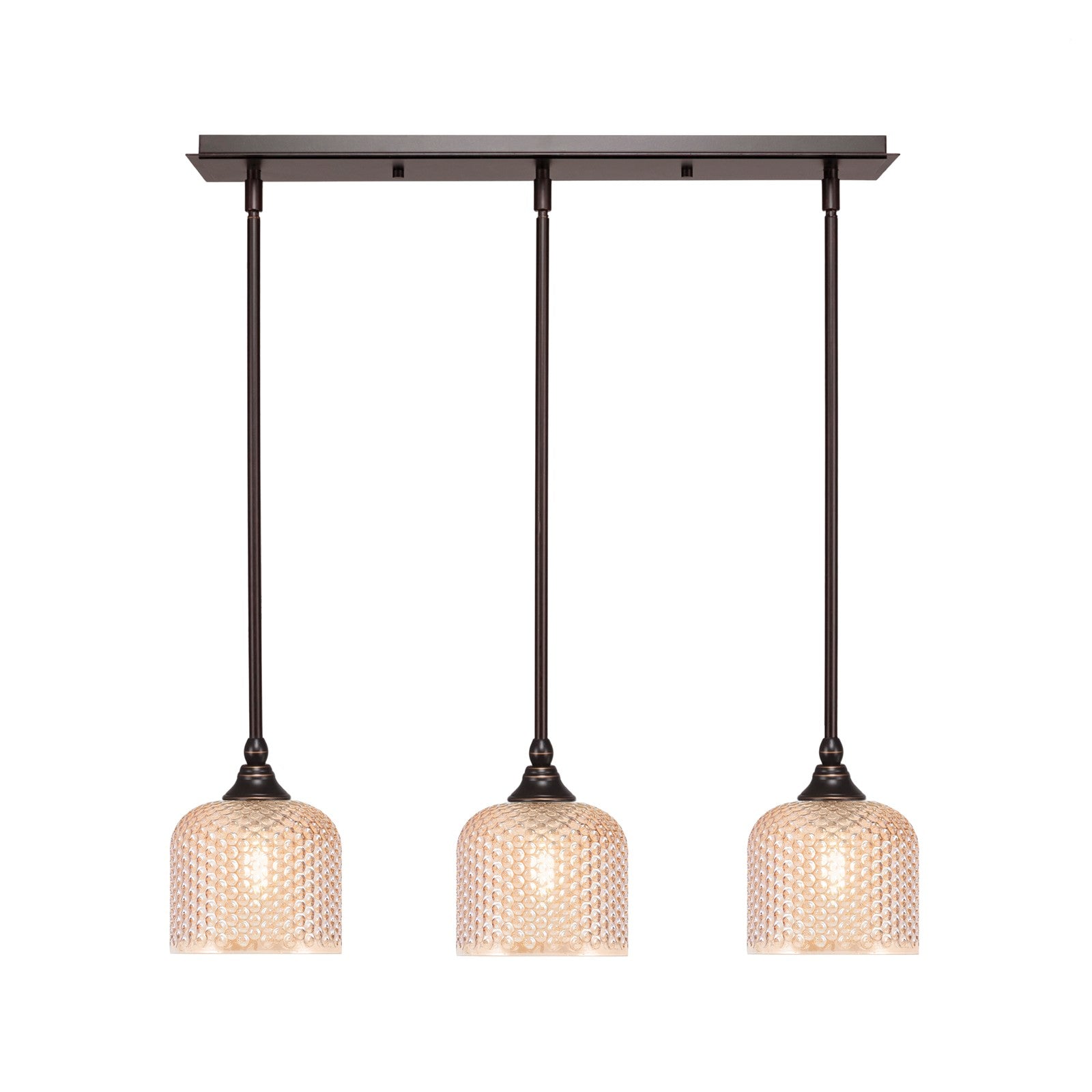 Toltec Stem 26in 3-Light Linear Pendant | Industrial Dark Granite Steel and Amber Textured Glass | Kitchen Island & Dining Room | 26 x 6 x 7.25 in | Model 25-DG-4613