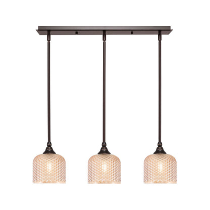 Toltec Stem 26in 3-Light Linear Pendant | Industrial Dark Granite Steel and Amber Textured Glass | Kitchen Island & Dining Room | 26 x 6 x 7.25 in | Model 25-DG-4613