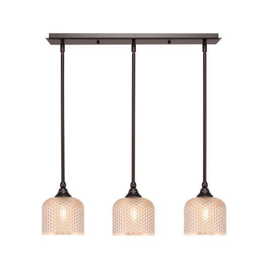 Toltec Stem 26in 3-Light Linear Pendant | Industrial Dark Granite Steel and Amber Textured Glass | Kitchen Island & Dining Room | 26 x 6 x 7.25 in | Model 25-DG-4613