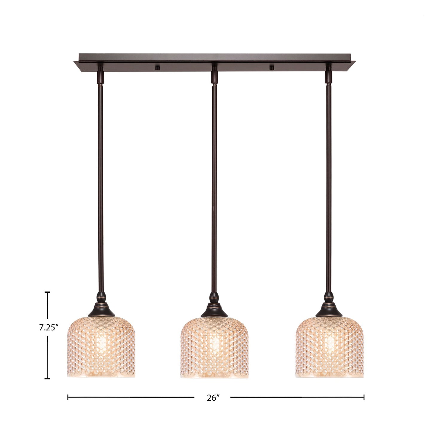 Toltec Stem 26in 3-Light Linear Pendant | Industrial Dark Granite Steel and Amber Textured Glass | Kitchen Island & Dining Room | 26 x 6 x 7.25 in | Model 25-DG-4613
