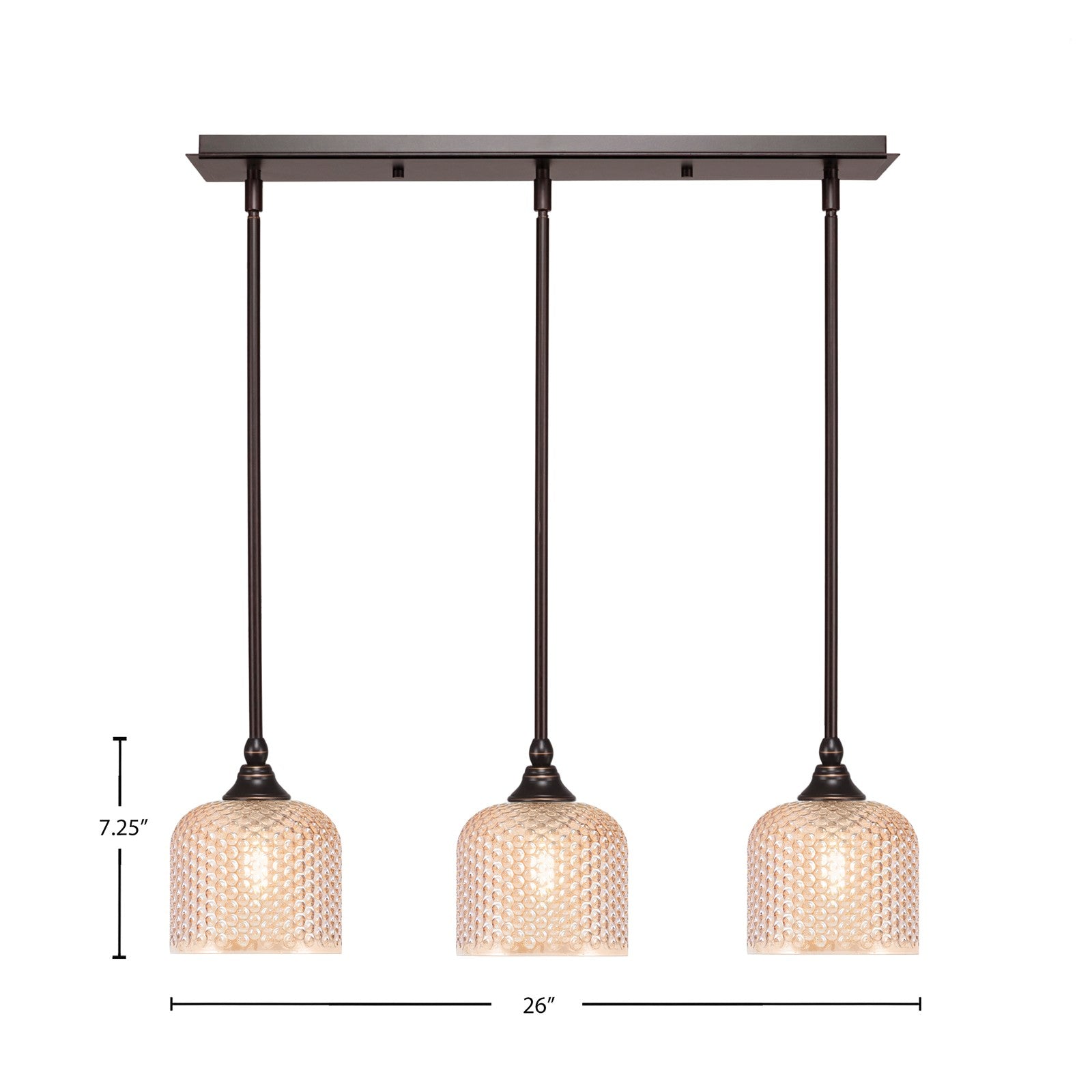 Toltec Stem 26in 3-Light Linear Pendant | Industrial Dark Granite Steel and Amber Textured Glass | Kitchen Island & Dining Room | 26 x 6 x 7.25 in | Model 25-DG-4613