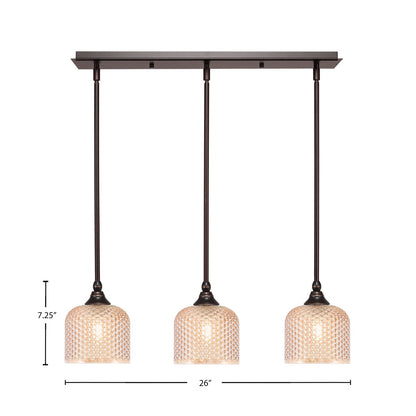 Toltec Stem 26in 3-Light Linear Pendant | Industrial Dark Granite Steel and Amber Textured Glass | Kitchen Island & Dining Room | 26 x 6 x 7.25 in | Model 25-DG-4613