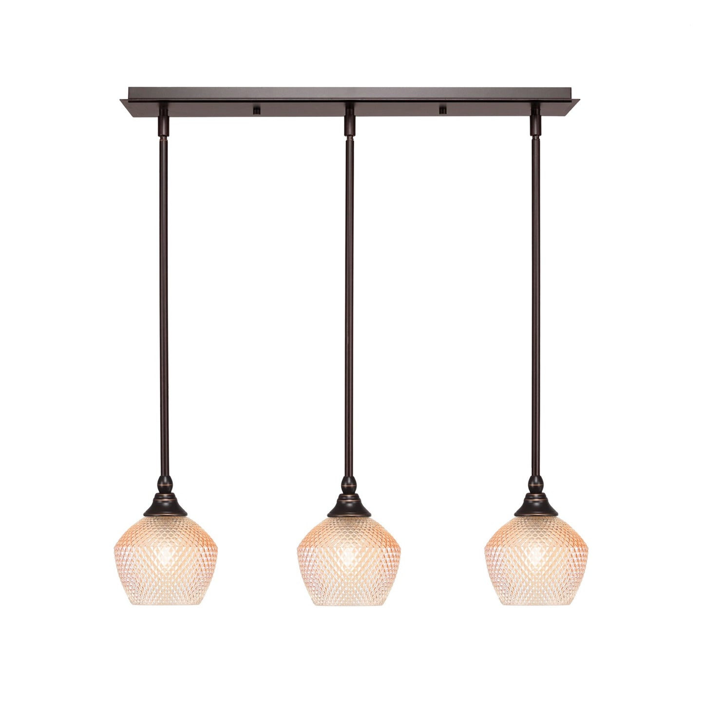 Toltec Stem 26in 3-Light Linear Pendalier | Modern Dark Granite Steel and Amber Textured Glass | Kitchen Island & Dining Room | 26 x 6 x 7.25 in | Model 25-DG-4623