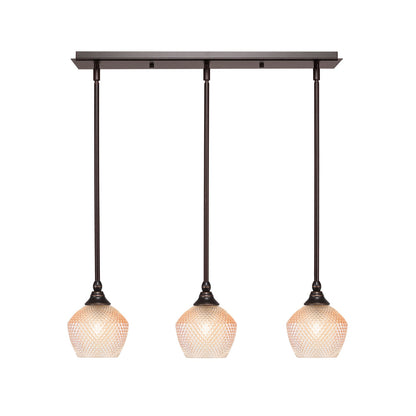 Toltec Stem 26in 3-Light Linear Pendalier | Modern Dark Granite Steel and Amber Textured Glass | Kitchen Island & Dining Room | 26 x 6 x 7.25 in | Model 25-DG-4623