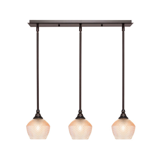 Toltec Stem 26in 3-Light Linear Pendalier | Modern Dark Granite Steel and Amber Textured Glass | Kitchen Island & Dining Room | 26 x 6 x 7.25 in | Model 25-DG-4623