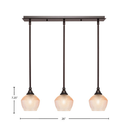 Toltec Stem 26in 3-Light Linear Pendalier | Modern Dark Granite Steel and Amber Textured Glass | Kitchen Island & Dining Room | 26 x 6 x 7.25 in | Model 25-DG-4623