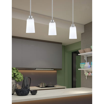 Toltec Odyssey 4in 1-Light Mini Pendant | Transitional Brushed Nickel and White Opal Glass | Kitchen Island & Dining Room | Model 2601-BN-261