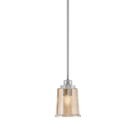 Toltec Odyssey 5in 1-Light Mini Pendant | Brushed Nickel and Amber Bubble Glass | Kitchen Island & Dining Room | 5 x 7 in | Model 2601-BN-5033