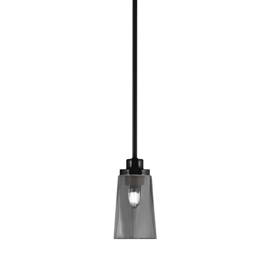Toltec Odyssey 4.5in 1-Light Mini Pendant | Modern Matte Black and Smoke Bubble Glass | Kitchen Island & Dining Room | Model 2601-MB-262