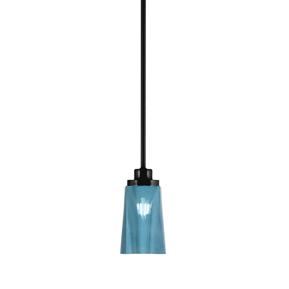 Toltec Odyssey 4.5in 1-Light Mini Pendant | Modern Matte Black and Blue Gradient Glass | Kitchen Island & Dining Room | Model 2601-MB-265