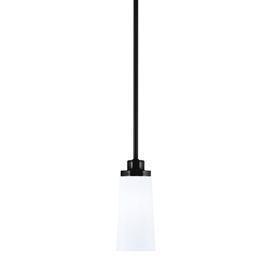 Toltec Odyssey 5in 1-Light Mini Pendant | Modern Matte Black and White Opal Glass | Kitchen Island & Dining Room | 5 x 11.25 in | Model 2601-MB-291