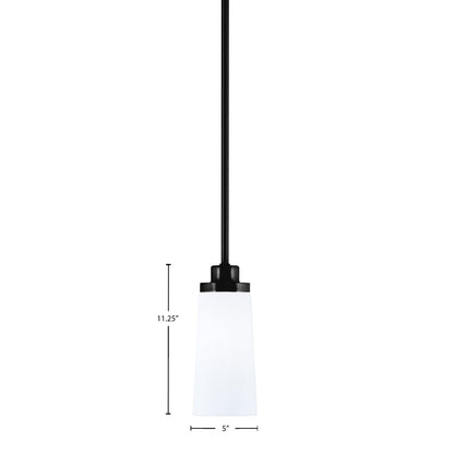 Toltec Odyssey 5in 1-Light Mini Pendant | Modern Matte Black and White Opal Glass | Kitchen Island & Dining Room | 5 x 11.25 in | Model 2601-MB-291