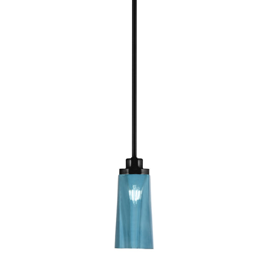 Toltec Odyssey 5in 1-Light Mini Pendant | Modern Matte Black and Blue Gradient Glass | Kitchen Island & Dining Room | 5 x 11.25 in | Model 2601-MB-295