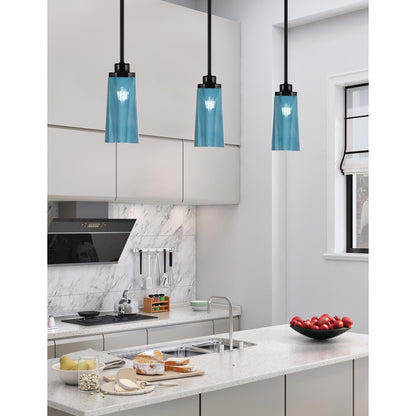 Toltec Odyssey 5in 1-Light Mini Pendant | Modern Matte Black and Blue Gradient Glass | Kitchen Island & Dining Room | 5 x 11.25 in | Model 2601-MB-295