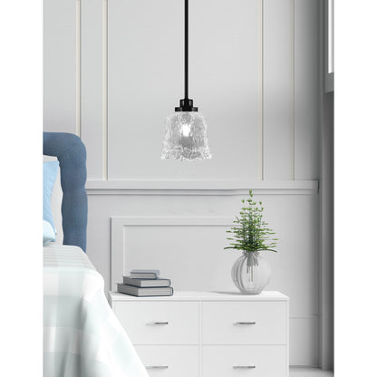 Toltec Odyssey 7in 1-Light Mini Pendant | Modern Matte Black and Clear Lava Glass | Kitchen Island & Dining Room | 7 x 8 in | Model 2601-MB-4230