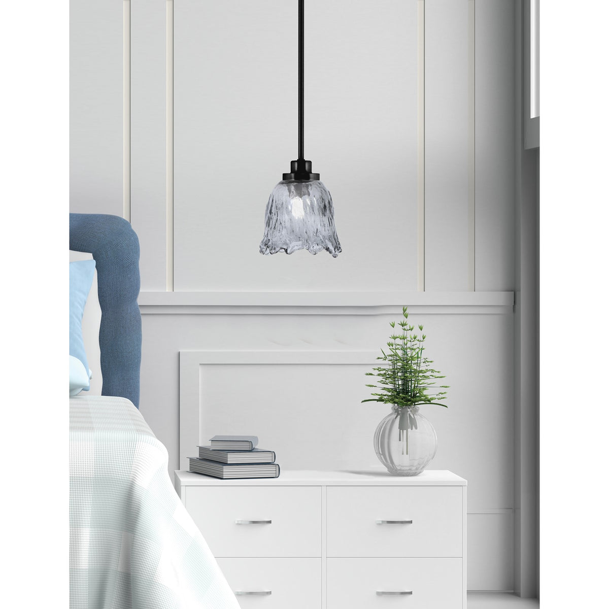 Toltec Odyssey 7in 1-Light Mini Pendant | Contemporary Matte Black and Smoke Lava Glass | Kitchen Island & Dining Room | 7 x 8 in | Model 2601-MB-4232