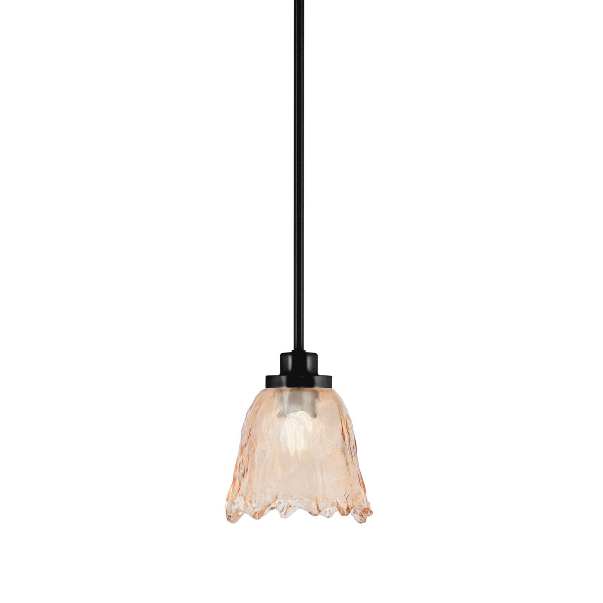 Toltec Odyssey 7in 1-Light Mini Pendant | Contemporary Matte Black and Amber Lava Glass | Kitchen Island & Dining Room | 7 x 8 in | Model 2601-MB-4233