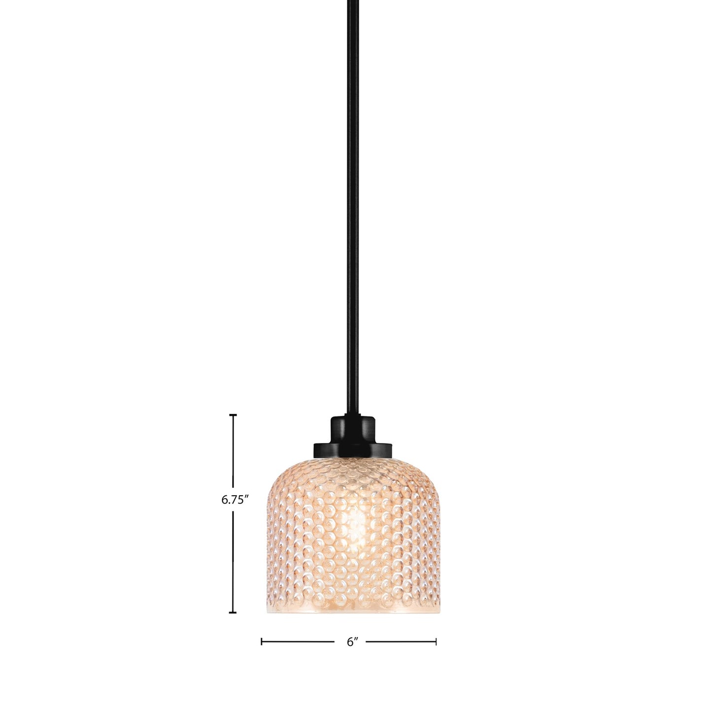 Toltec Odyssey 6in 1-Light Mini Pendant | Modern Matte Black Steel and Amber Textured Glass | Kitchen Island & Bar Accent | 6 x 6.75 in | Model 2601-MB-4613