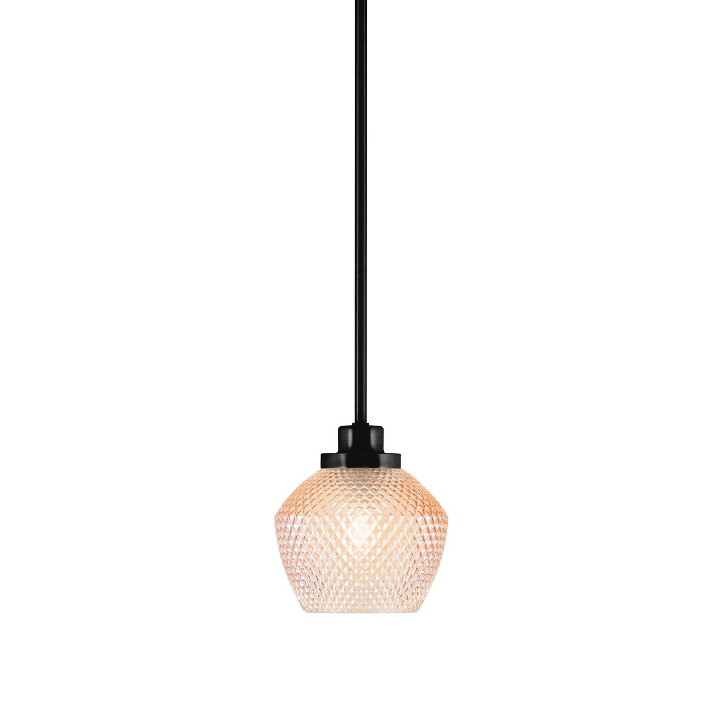 Toltec Odyssey 6in 1-Light Mini Pendant | Industrial Matte Black Steel and Amber Textured Glass | Kitchen Island & Dining Room | 6 x 6.75 in | Model 2601-MB-4623