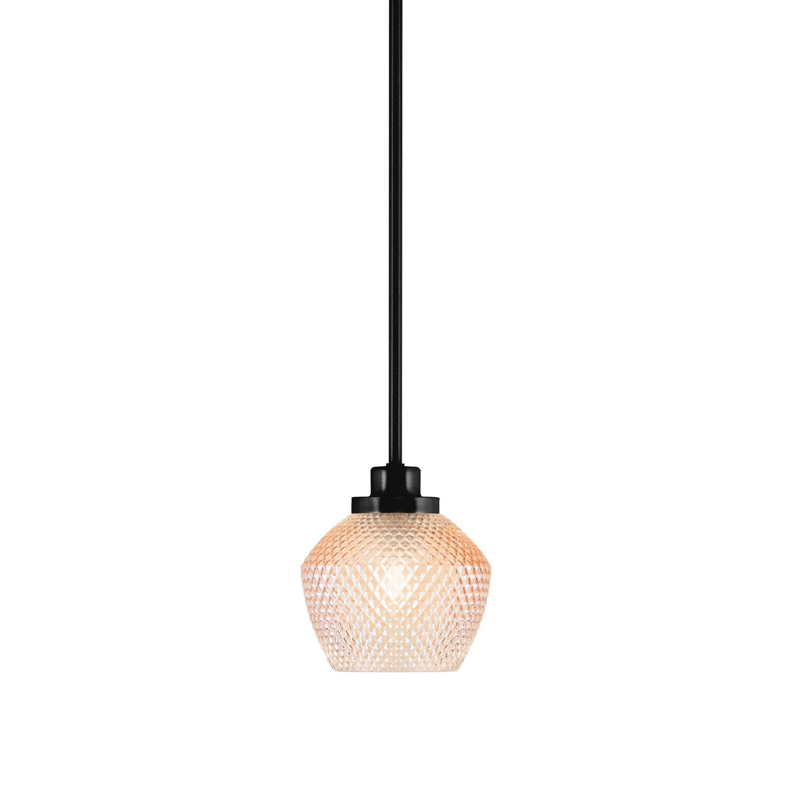 Toltec Odyssey 6in 1-Light Mini Pendant | Industrial Matte Black Steel and Amber Textured Glass | Kitchen Island & Dining Room | 6 x 6.75 in | Model 2601-MB-4623