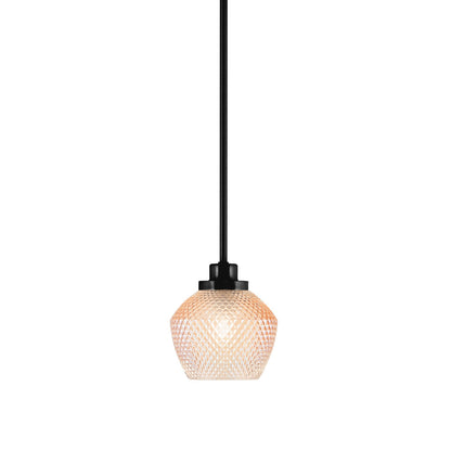 Toltec Odyssey 6in 1-Light Mini Pendant | Industrial Matte Black Steel and Amber Textured Glass | Kitchen Island & Dining Room | 6 x 6.75 in | Model 2601-MB-4623