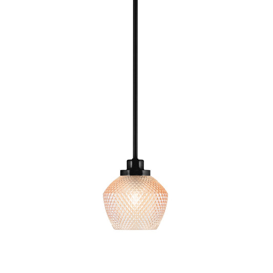 Toltec Odyssey 6in 1-Light Mini Pendant | Industrial Matte Black Steel and Amber Textured Glass | Kitchen Island & Dining Room | 6 x 6.75 in | Model 2601-MB-4623