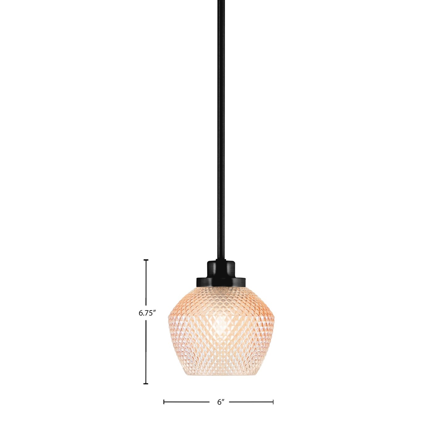 Toltec Odyssey 6in 1-Light Mini Pendant | Industrial Matte Black Steel and Amber Textured Glass | Kitchen Island & Dining Room | 6 x 6.75 in | Model 2601-MB-4623