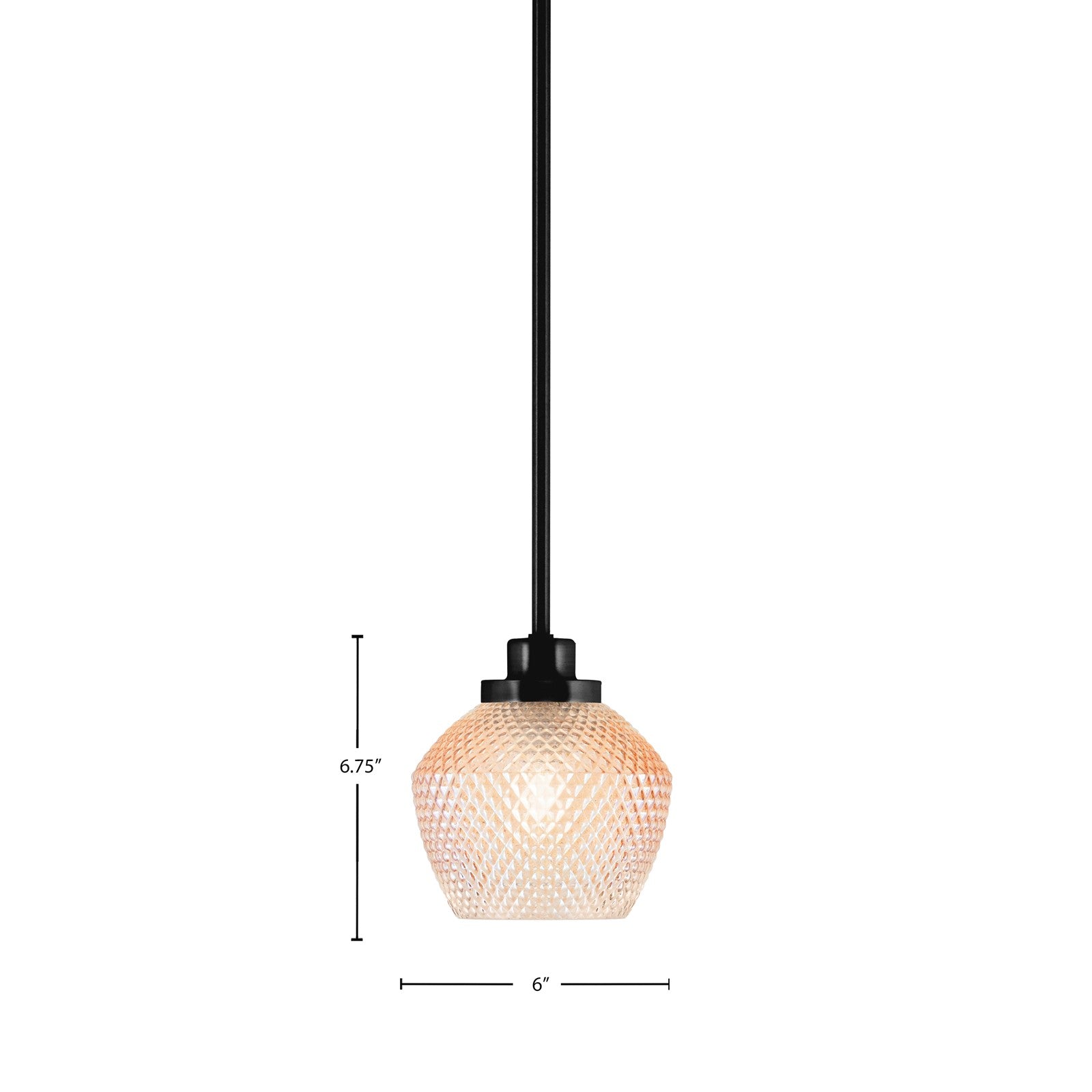 Toltec Odyssey 6in 1-Light Mini Pendant | Industrial Matte Black Steel and Amber Textured Glass | Kitchen Island & Dining Room | 6 x 6.75 in | Model 2601-MB-4623