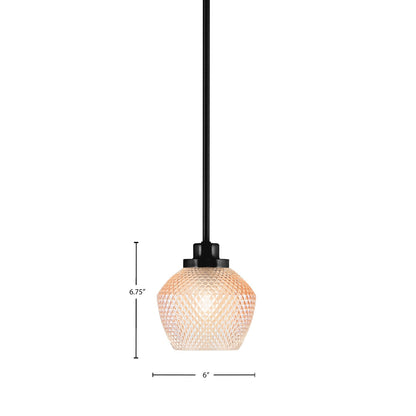 Toltec Odyssey 6in 1-Light Mini Pendant | Industrial Matte Black Steel and Amber Textured Glass | Kitchen Island & Dining Room | 6 x 6.75 in | Model 2601-MB-4623