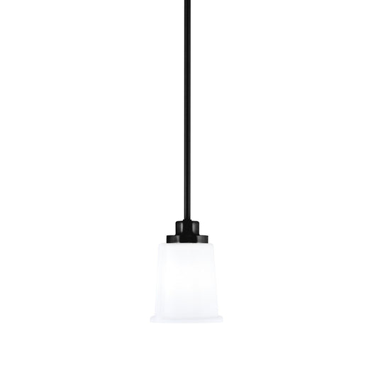 Toltec Odyssey 5in 1-Light Mini Pendant | Modern Matte Black and White Opal Glass | Kitchen Island & Dining Room | 5 x 7 in | Model 2601-MB-5031