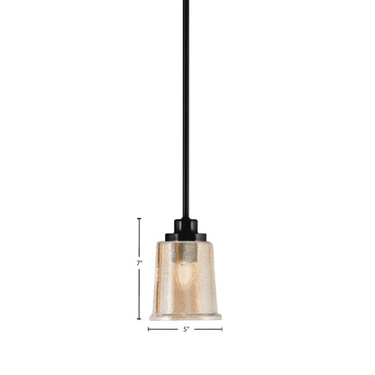 Toltec Odyssey 5in 1-Light Mini Pendant | Modern Matte Black and Amber Bubble Glass | Kitchen Island & Dining Room | 5 x 7 in | Model 2601-MB-5033