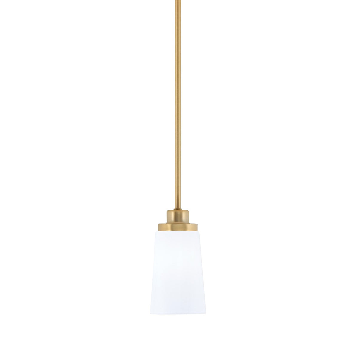 Toltec Odyssey 4.5in 1-Light Mini Pendant | Modern New Age Brass and White Opal Glass | Kitchen Island & Dining Room | 4.5 x 8 in | Model 2601-NAB-261