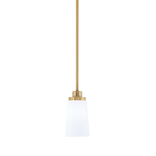 Toltec Odyssey 4.5in 1-Light Mini Pendant | Modern New Age Brass and White Opal Glass | Kitchen Island & Dining Room | 4.5 x 8 in | Model 2601-NAB-261