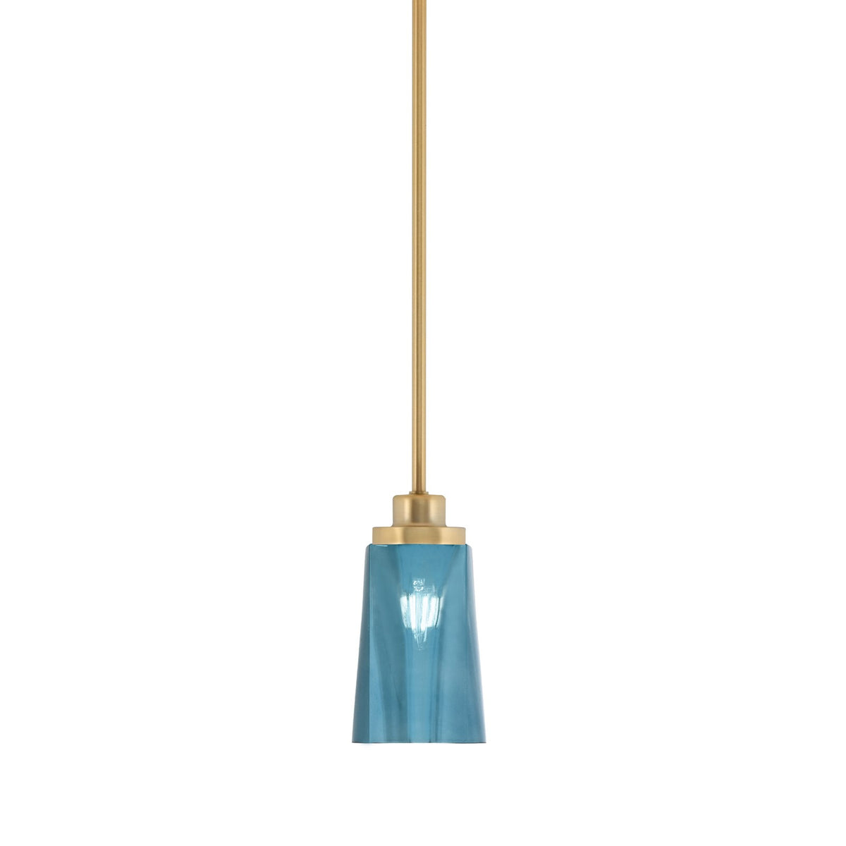 Toltec Odyssey 4.5in 1-Light Mini Pendant | New Age Brass and Blue Gradient Glass | Kitchen Island & Dining Room | 4.5 x 8 in | Model 2601-NAB-265