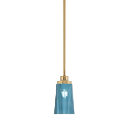 Toltec Odyssey 4.5in 1-Light Mini Pendant | New Age Brass and Blue Gradient Glass | Kitchen Island & Dining Room | 4.5 x 8 in | Model 2601-NAB-265