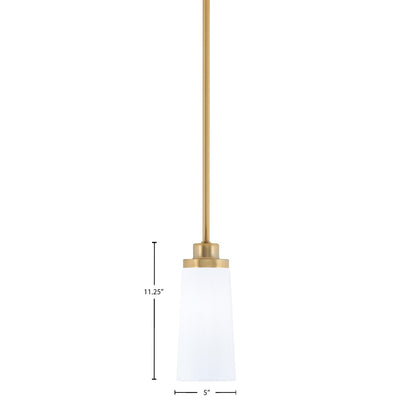 Toltec Odyssey 5in 1-Light Mini Pendant | New Age Brass and White Opal Glass | Kitchen Island & Dining Room | 5 x 11.25 in | Model 2601-NAB-291