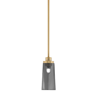 Toltec Odyssey 5in 1-Light Mini Pendant | New Age Brass and Smoke Bubble Glass | Kitchen Island & Dining Room | 5 x 11.25 in | Model 2601-NAB-292