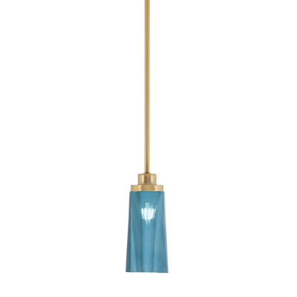 Toltec Odyssey 5in 1-Light Mini Pendant | New Age Brass and Blue Gradient Glass | Kitchen Island & Dining Room | 5 x 11.25 in | Model 2601-NAB-295