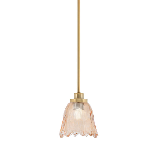 Toltec Odyssey 7in 1-Light Mini Pendant | New Age Brass and Amber Lava Glass | Kitchen Island & Dining Room | 7 x 7 x 8 in | Model 2601-NAB-4233