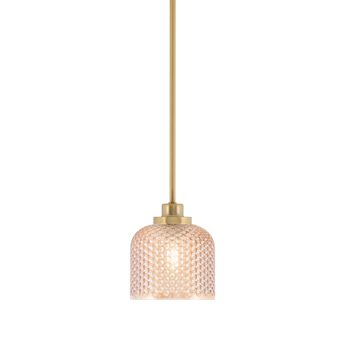 Toltec Odyssey 6in 1-Light Mini Pendant | Warm New Age Brass Steel and Amber Textured Glass | Kitchen Island & Bar Accent | 6 x 6.75 in | Model 2601-NAB-4613