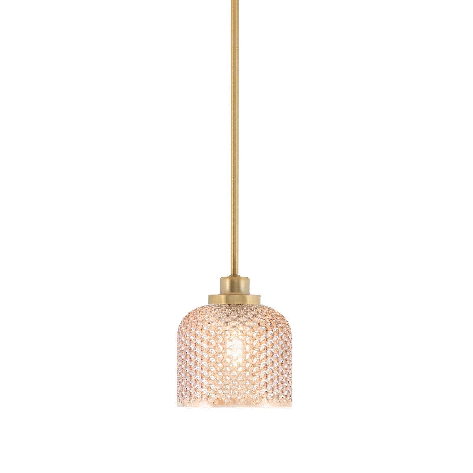 Toltec Odyssey 6in 1-Light Mini Pendant | Warm New Age Brass Steel and Amber Textured Glass | Kitchen Island & Bar Accent | 6 x 6.75 in | Model 2601-NAB-4613