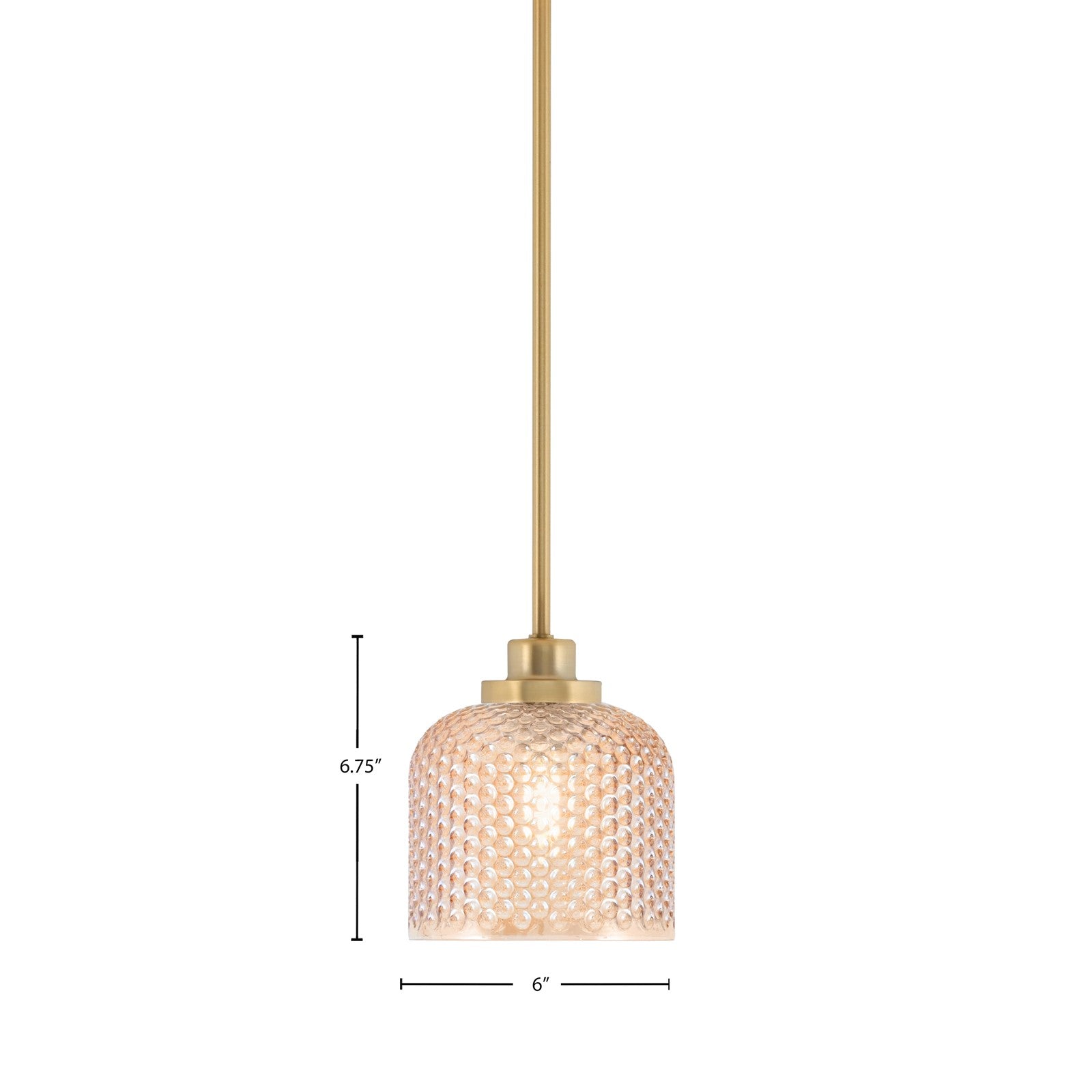 Toltec Odyssey 6in 1-Light Mini Pendant | Warm New Age Brass Steel and Amber Textured Glass | Kitchen Island & Bar Accent | 6 x 6.75 in | Model 2601-NAB-4613