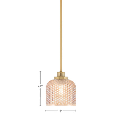 Toltec Odyssey 6in 1-Light Mini Pendant | Warm New Age Brass Steel and Amber Textured Glass | Kitchen Island & Bar Accent | 6 x 6.75 in | Model 2601-NAB-4613